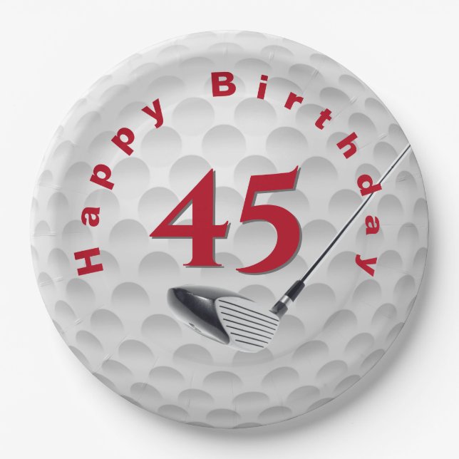 45th Birthday Golf Ball Design Paper Plate (Front)