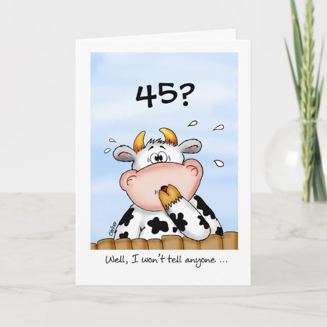 45th Birthday- Humourous Card with surprised cow (Front)