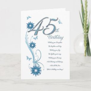 45th birthday in teal with flowers and butterfly card