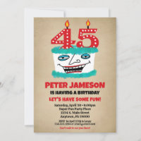 45th Birthday Invitation Funny Cake Casual Mens