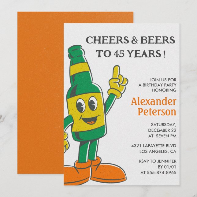45th birthday invitations Beer Funny Vintage Men (Front/Back)