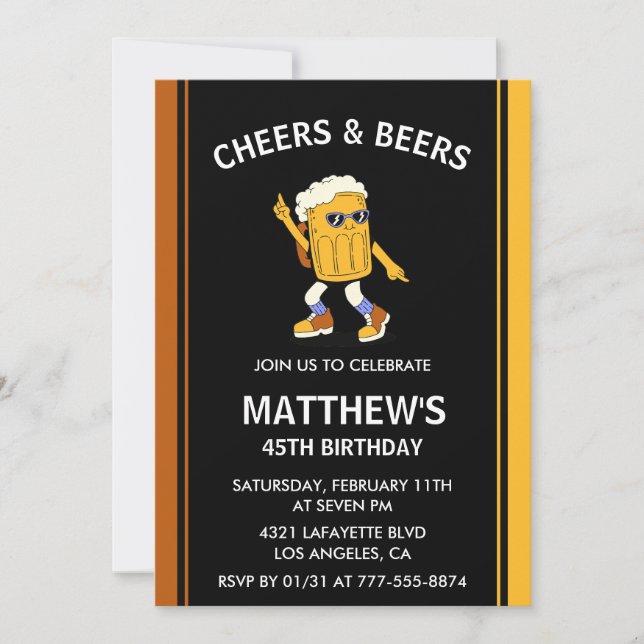 45th birthday invitations Cheers and Beers Funny (Front)