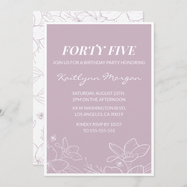 45th birthday invitations Elegant Modern Floral (Front/Back)