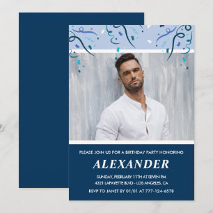 45th birthday invitations Men Photo Navy Blue