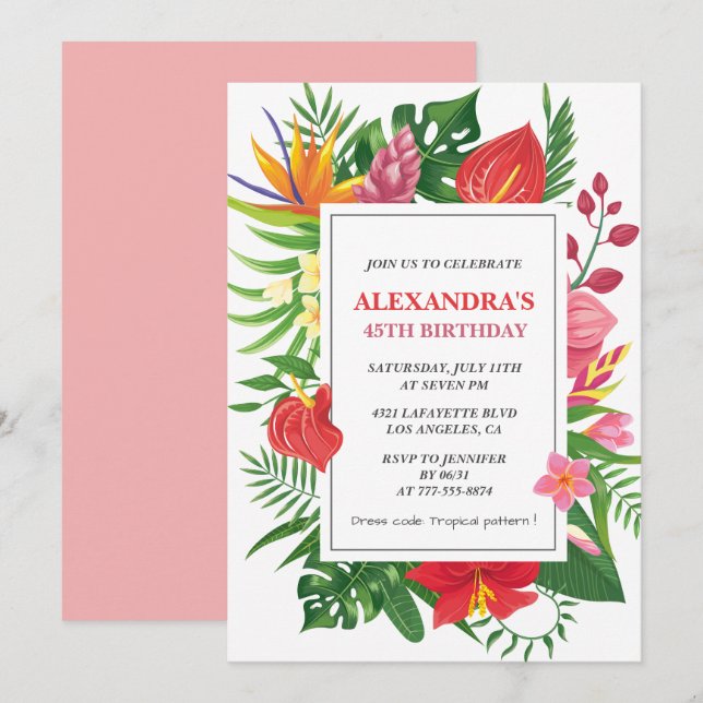 45th birthday invitations Tropical Party Elegant (Front/Back)