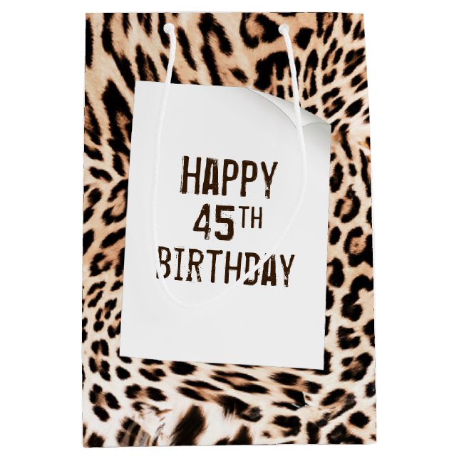 45th Birthday Leopard Fur Print  Medium Gift Bag (Front)