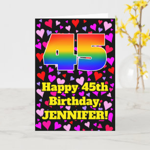 45th Birthday: Loving Hearts Pattern, Rainbow # 45 Card