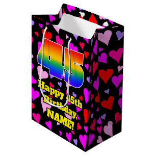 45th Birthday: Loving Hearts Pattern, Rainbow # 45 Medium Gift Bag