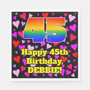 45th Birthday: Loving Hearts Pattern, Rainbow # 45 Napkin