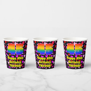 45th Birthday: Loving Hearts Pattern, Rainbow 45 Paper Cups