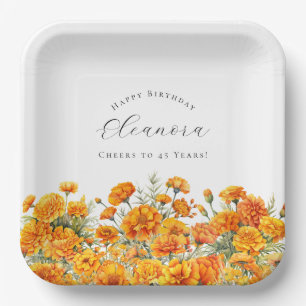 45th Birthday Marigold October Birth Month Flower Paper Plate