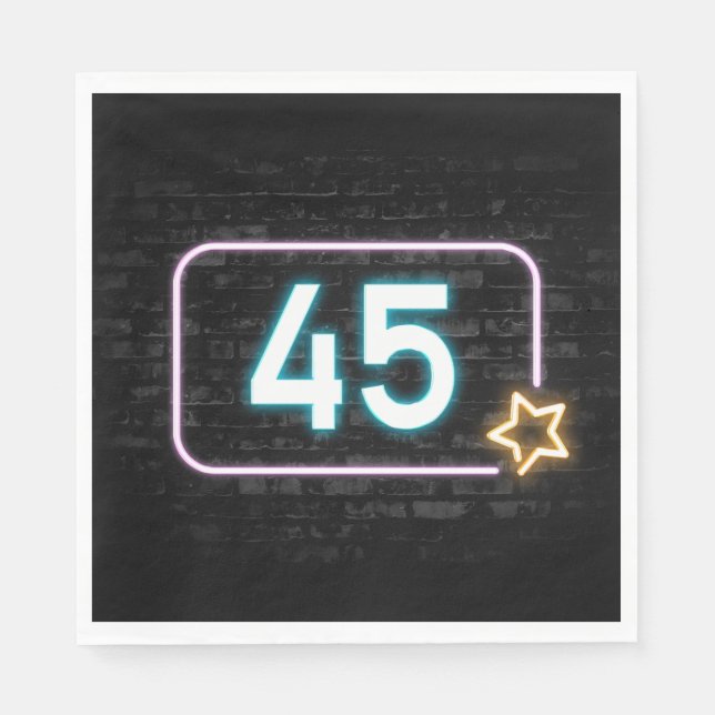 45th Birthday Neon Sign On Brick  Napkin (Front)