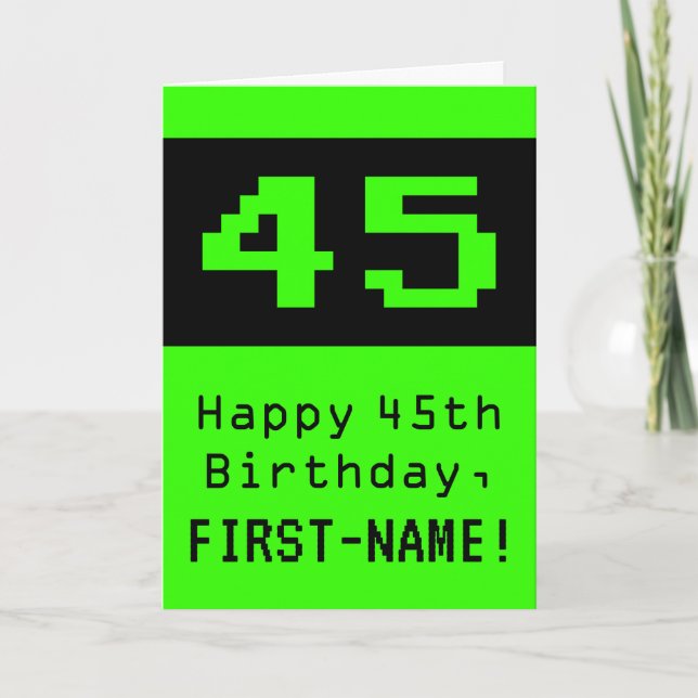 45th Birthday: Nerdy / Geeky Style "45" and Name Card (Front)