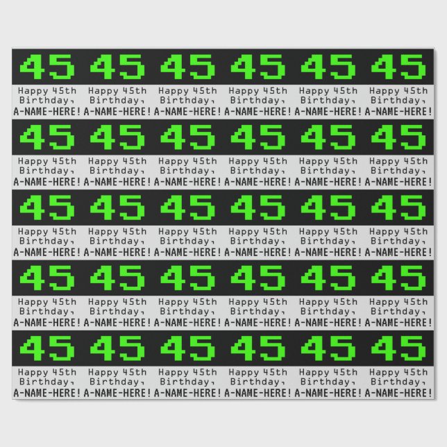 45th Birthday - Nerdy / Geeky Style "45" and Name Wrapping Paper (Flat)
