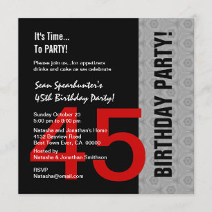 45th Birthday Or Any Year Red Silver Black C846C Invitation