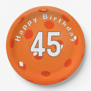 45th Birthday Orange Pickleball Paper Plate