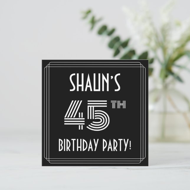 45th Birthday Party: Art Deco Style w/ Custom Name Invitation (Standing Front)