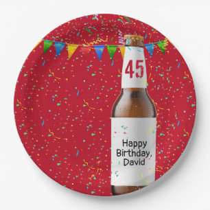 45th Birthday Party Beer Bottle Paper Plate