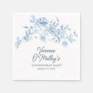 45th Birthday Party Blue Rose Floral Custom Napkin