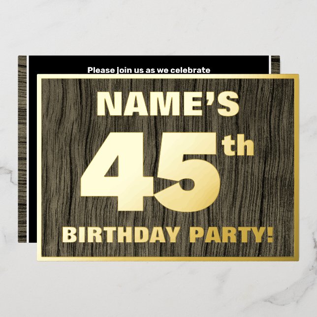45th Birthday Party: Bold, Faux Wood Grain Pattern (Front/Back)