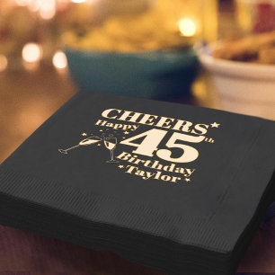 45th Birthday party cheers champagne glasses Foil Napkins