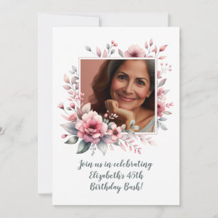 45th Birthday Party Custom Photo Floral  Invitation