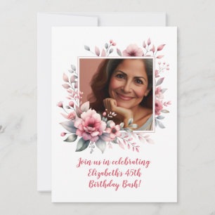 45th Birthday Party Custom Photo Floral  Invitation