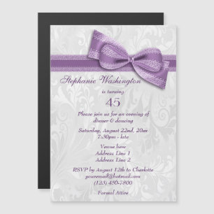 45th Birthday Party Damask and Faux Bow Magnetic Invitation