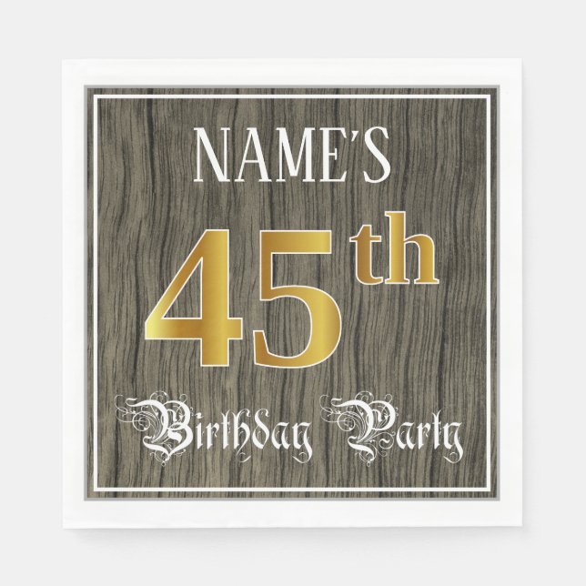 45th Birthday Party — Faux Gold & Faux Wood Looks Napkin (Front)