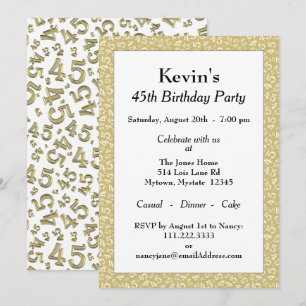 45th Birthday Party, Gold/White Number Pattern Invitation