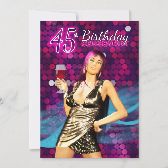 45th Birthday Party Invitation - Bling Stylish Des (Front)