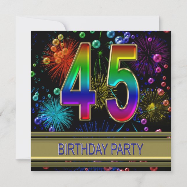 45th Birthday party Invitation with bubbles (Front)