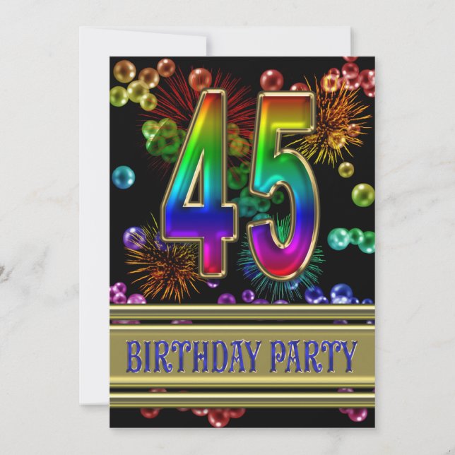 45th Birthday party Invitation with bubbles (Front)