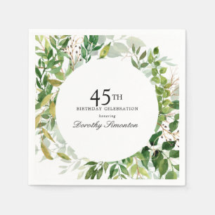45th Birthday Party Modern Green Botanical Napkin