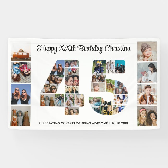 45th Birthday Party Number 45 Photo Collage Banner (Horizontal)