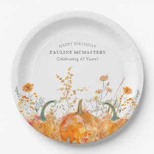 45th Birthday Party Pumpkin Wildflower Custom Paper Plate