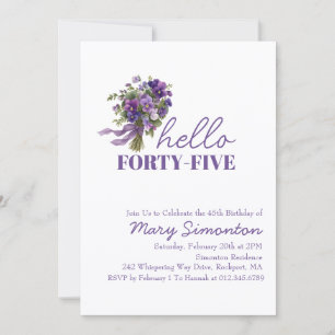 45th Birthday Party Purple Floral Bouquet Invitation