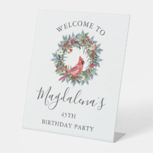 45th Birthday Party Red Cardinal Welcome Pedestal Sign