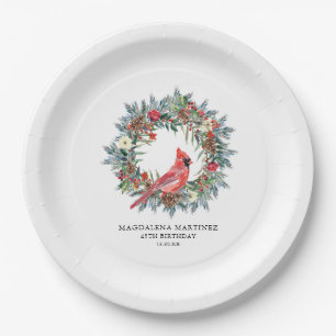 45th Birthday Party Red Cardinal Wreath Custom Paper Plate
