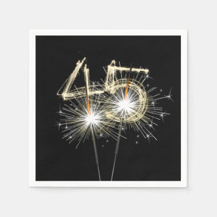 45th Birthday Party Sparklers on Black Napkin