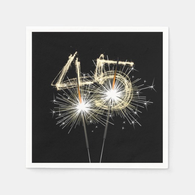 45th Birthday Party Sparklers on Black Napkin (Front)