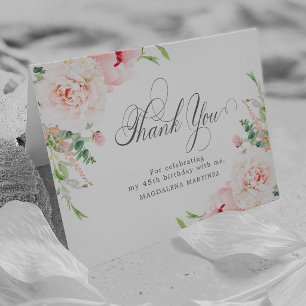 45th Birthday Photo Blush Pink Floral Folded Thank You Card