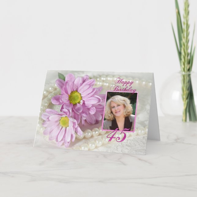 45th birthday photo card with daisies (Front)