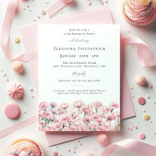 45th Birthday Pink Carnation January Birth Flower Invitation
