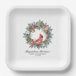 45th Birthday Red Cardinal Wreath Custom Paper Plate
