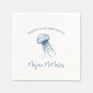 45th Birthday Simple Coastal Jellyfish Custom Napkin