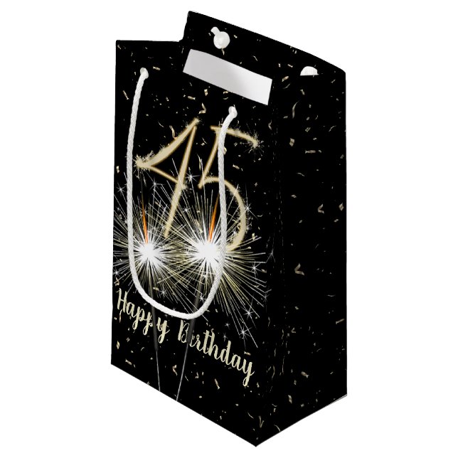 45th Birthday Sparkler On Black  Small Gift Bag (Front Angled)