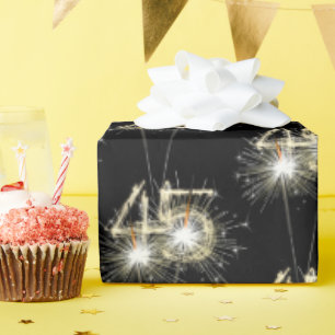 45th Birthday Sparklers on Black Wrapping Paper