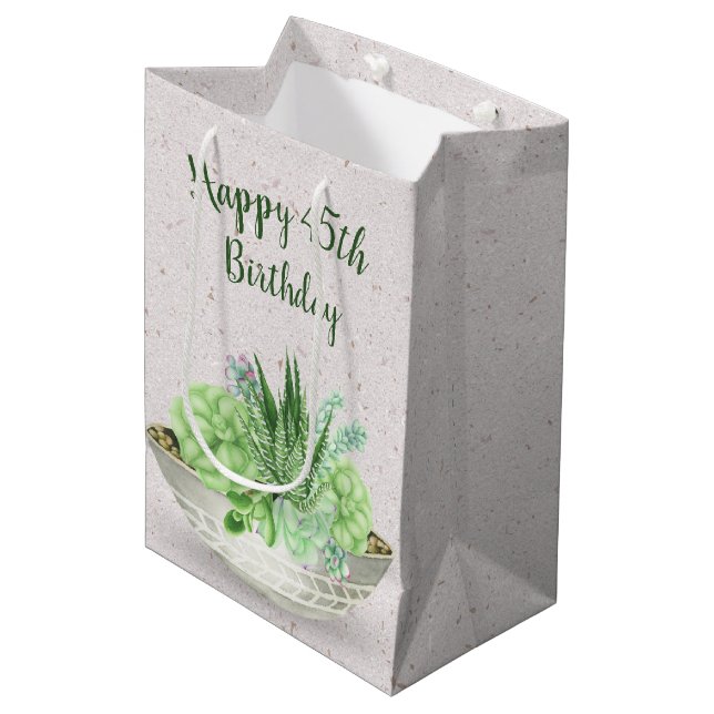 45th Birthday Succulent On Terrazzo    Medium Gift Bag (Front Angled)