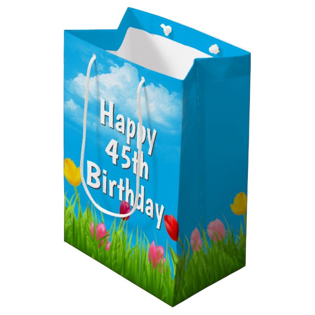45th Birthday Tulips Medium Gift Bag (Front Angled)